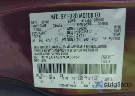 2007 Ford Explorer Eddie Bauer из США, поврежденный, VIN 1FMEU74E17UA53457